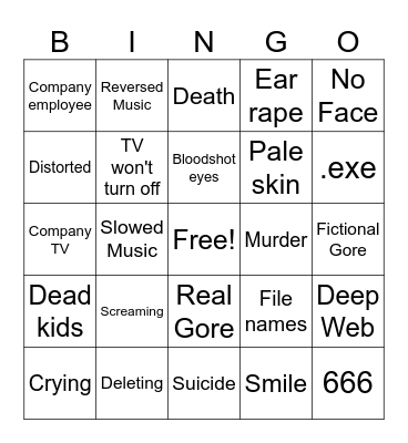 Creepy Pasta Bingo Card