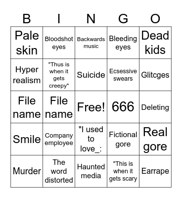 Creepy Bingo Card
