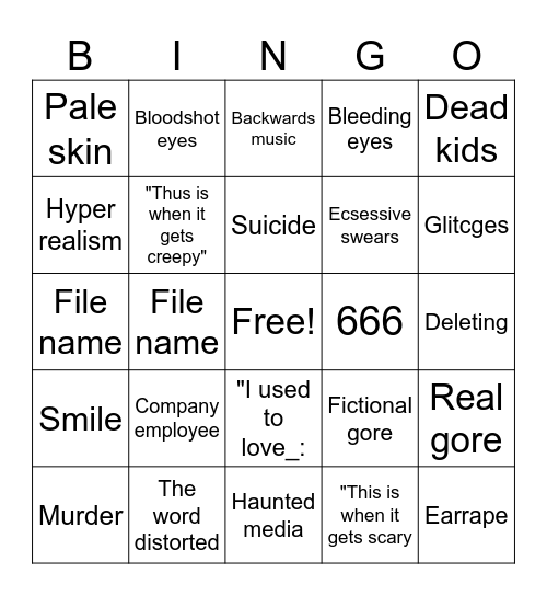 Creepy Bingo Card