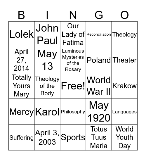 Saint John Paul the Great  Bingo Card