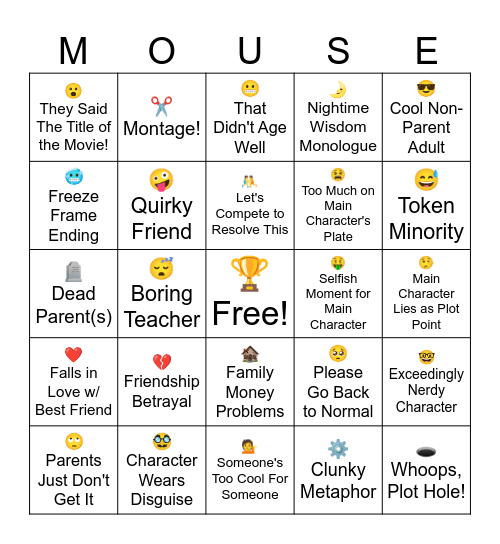 Disney Channel Original Movie Bingo Card