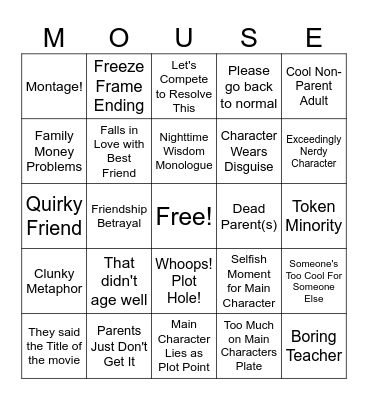 Disney Channel Bingo Card