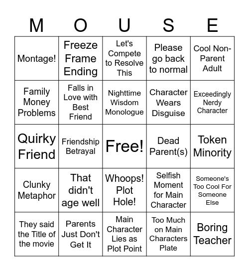 Disney Channel Bingo Card