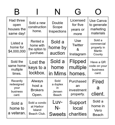 Realtors & Friends Networking Luncheon Bingo Card
