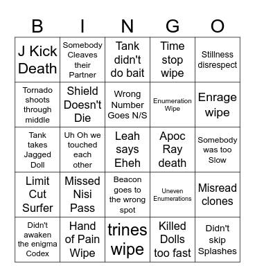Clown Town Tea Time Bingo Card