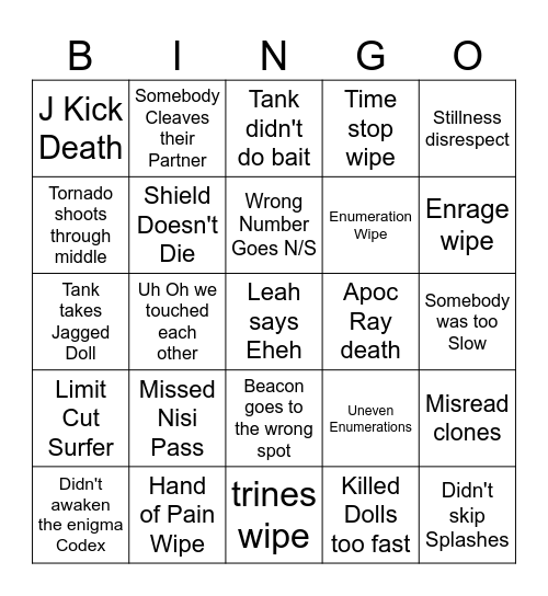 Clown Town Tea Time Bingo Card