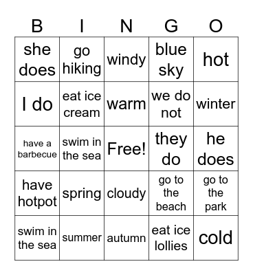 2B Weather Bingo Card
