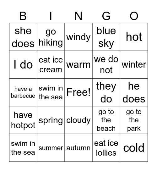 2B Weather Bingo Card