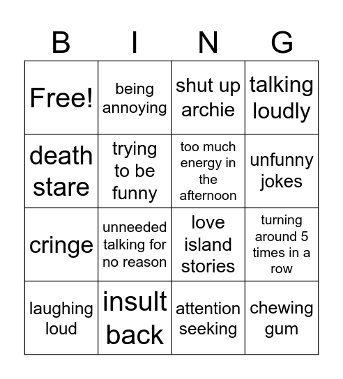 cool Bingo Card