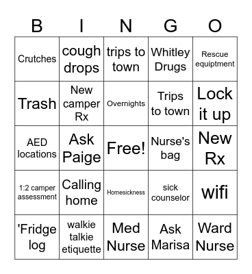 Falling Creek Bingo Card