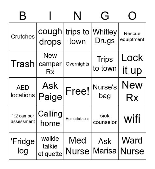 Falling Creek Bingo Card