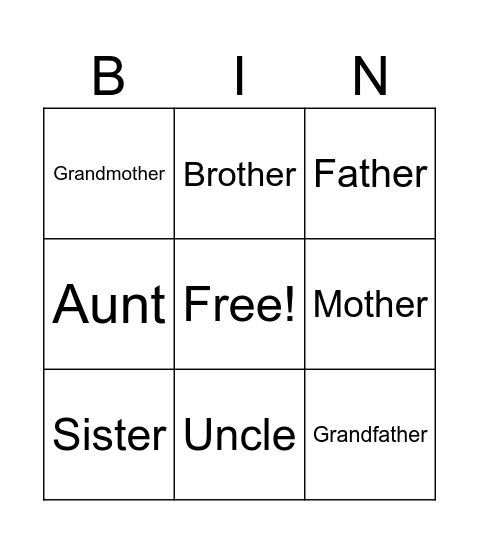 Family Bingo Card