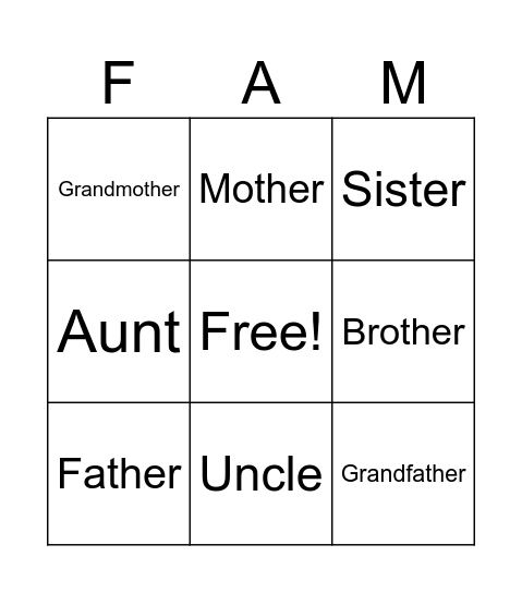 Family Bingo Card