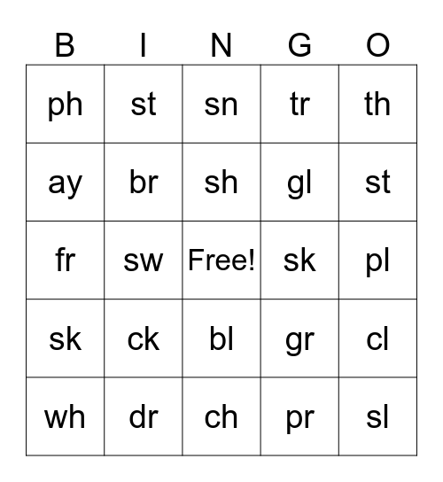 Special Sounds Bingo Card