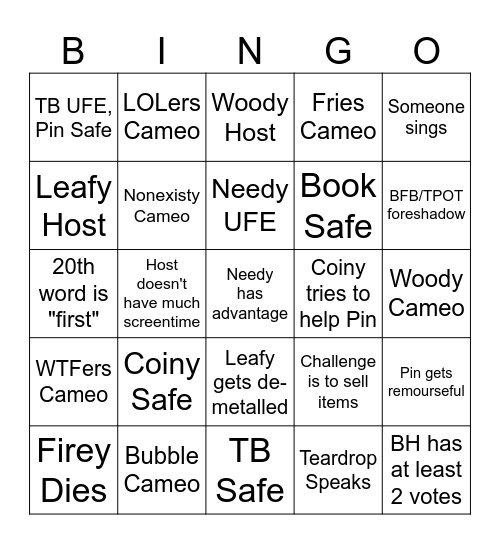 BFDIA 20 Bingo Card
