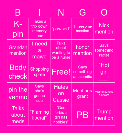 SKBae-ngo Bingo Card
