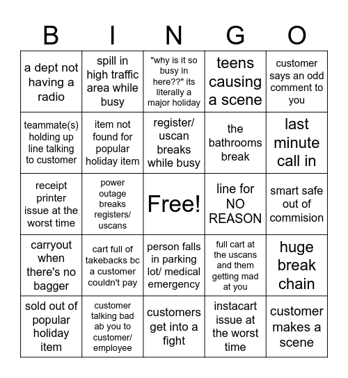 holiday bingo Card