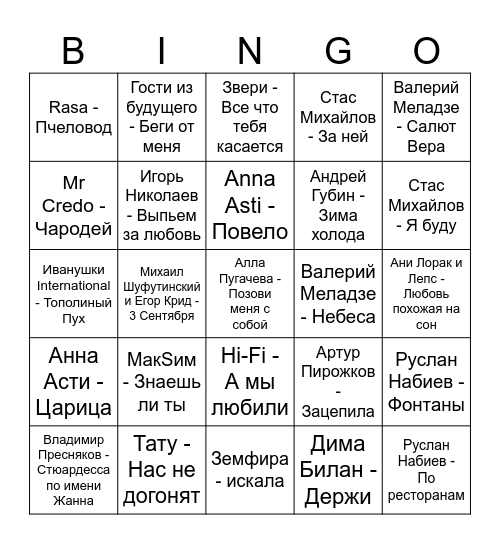 1 Раунд Bingo Card