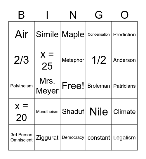 Untitled Bingo Card