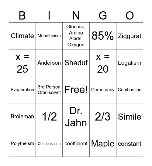 Untitled Bingo Card