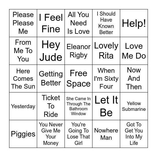 BEATLES Bingo Card