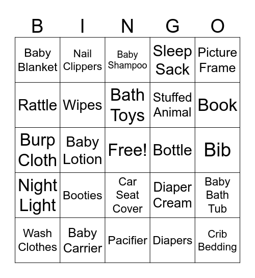 Baby Shower Bingo Card
