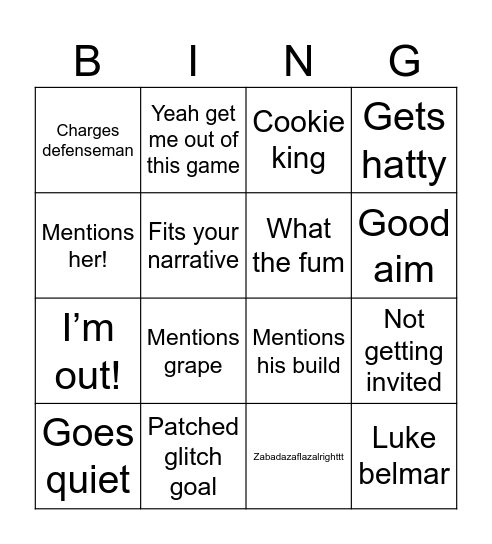 Tyler Bingo Card
