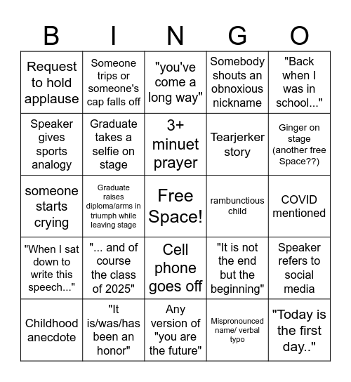 Covenant Graduation Bingo 2025 Bingo Card