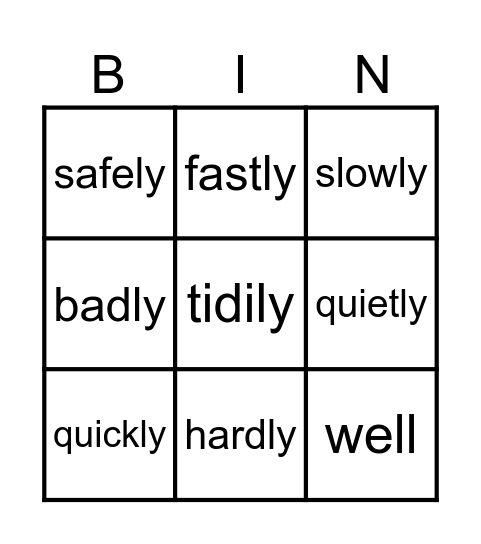 Adverbs of Manner! Bingo Card