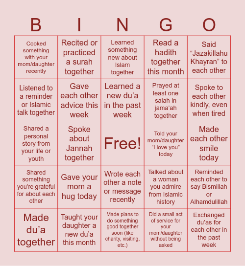 Roots and Roses Bingo Card