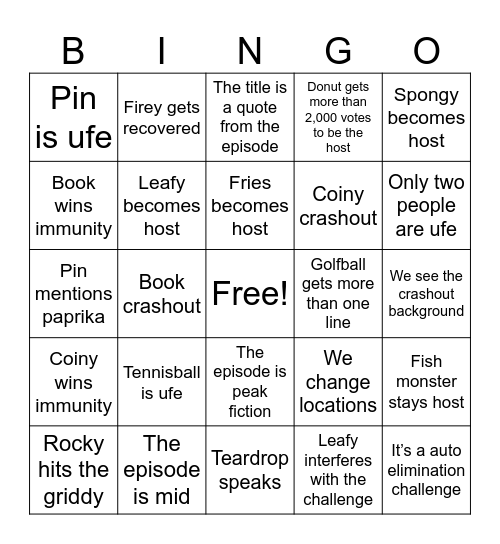 Bfdia 20 bingo Card