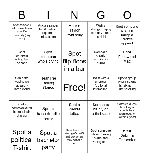 Amanda's 21st Birthday Bingo Card