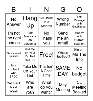CALL DAY BINGO Card