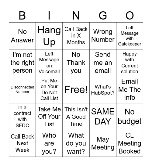 CALL DAY BINGO Card