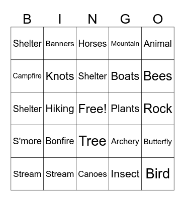Camp Hebron Bingo Card