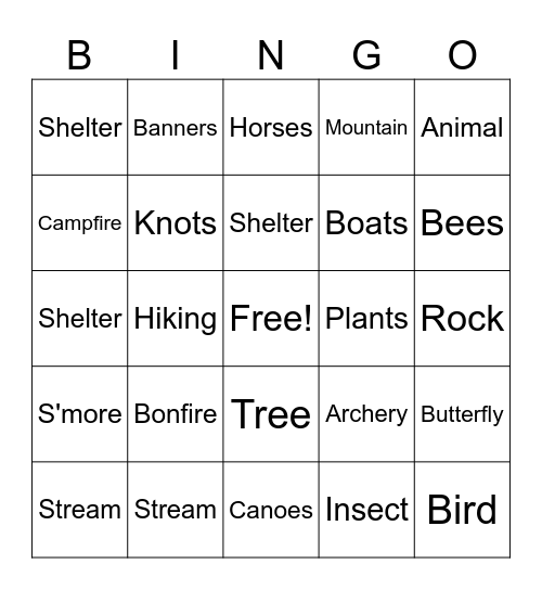 Camp Hebron Bingo Card