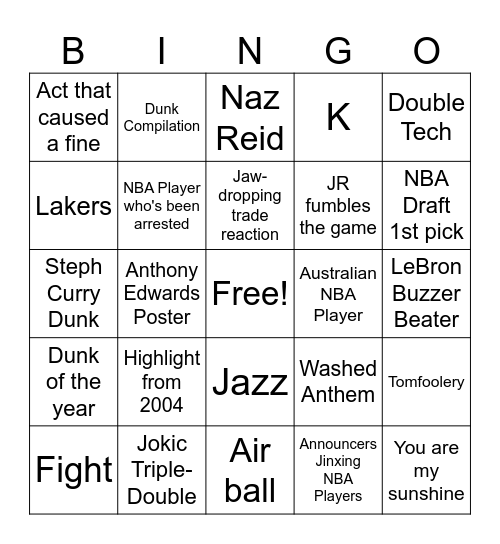 NBA Bingo Card