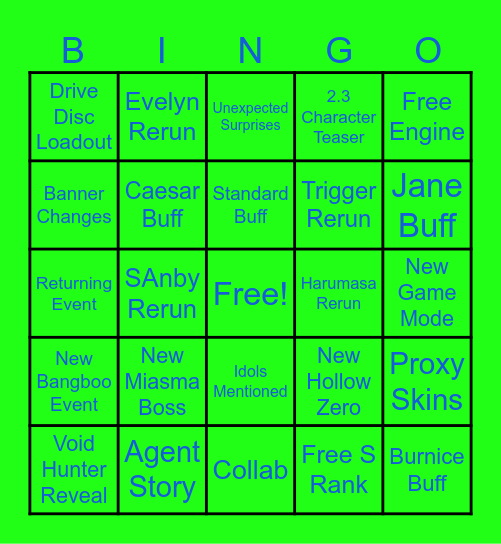 ZZZ 2.2  Bingo Card
