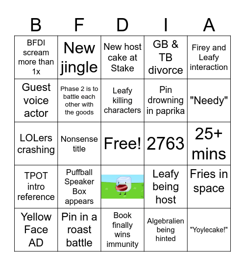 BFDIA 20 Predictions Bingo Card
