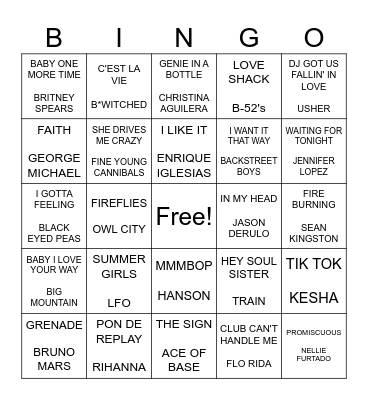 POP MUSIC Bingo Card