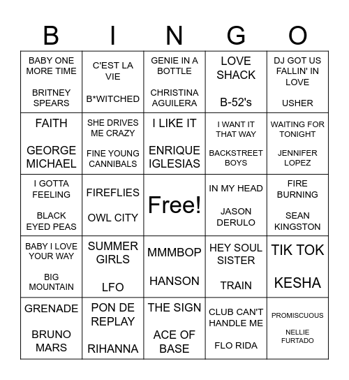 POP MUSIC Bingo Card