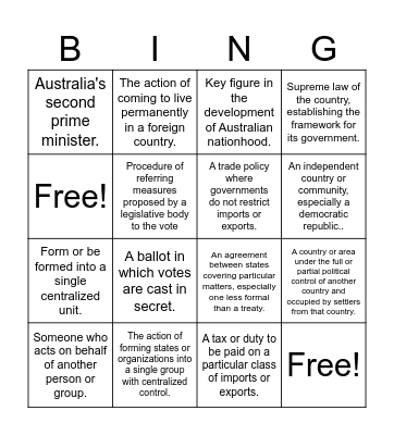 Political Vocabulary Bingo Card