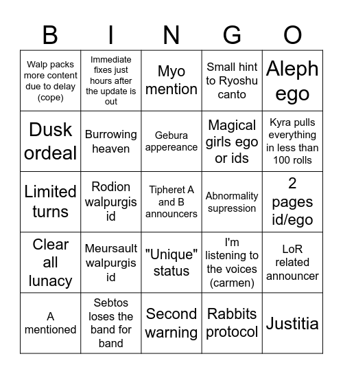 Walpurgis night bingo Card