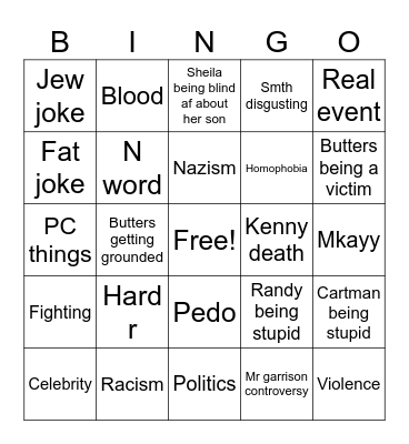 South Park Bingo Card