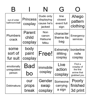 Anime Boston 2025 Bingo Card