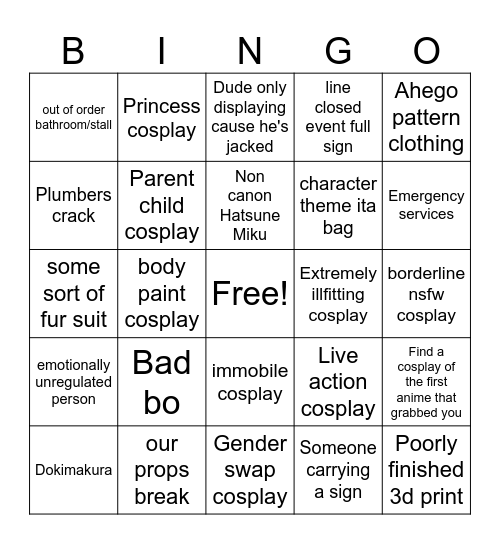 Anime Boston 2025 Bingo Card