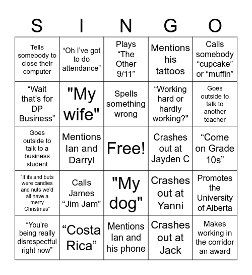 Sears Bingo Card