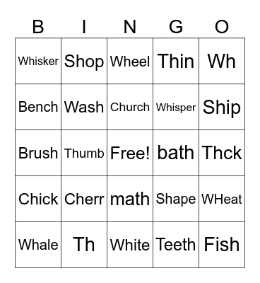 Phonics Bingo Card