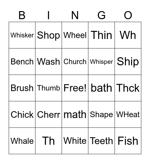 Phonics Bingo Card