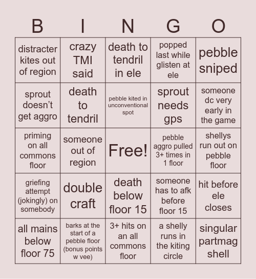 Blush Crunch Runs Bingo Card